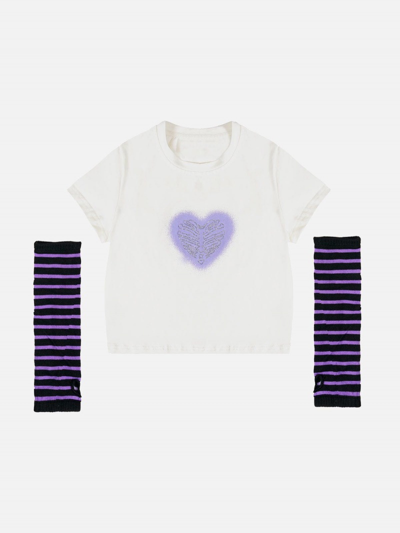 T Shirts Aelfric Eden Stripes Heart Print Tee Noir | QHG-82558070